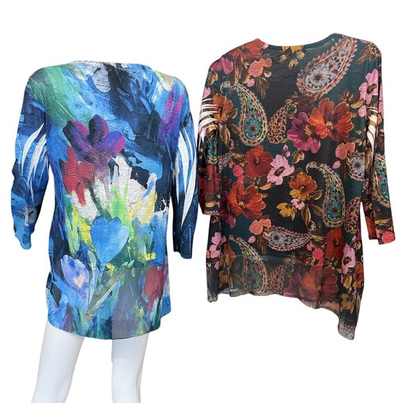 Jess & Jane Womens Tunic Tops S Floral & Paisley 3/4 Sleeve Multicolor USA Made - Picture 2 of 5